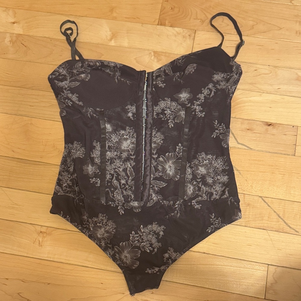 Free People Black Floral Shapewear Bodysuit